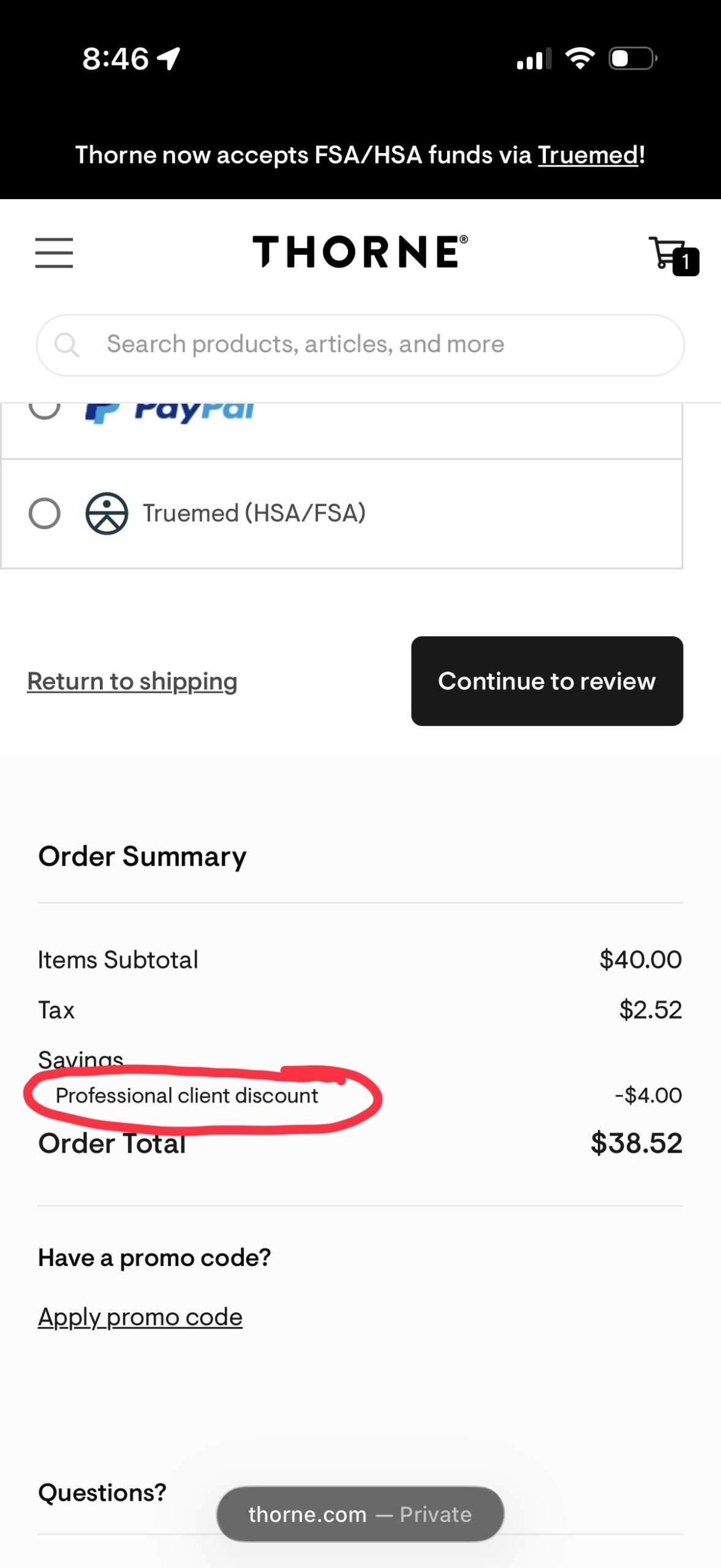 Professional discount applied